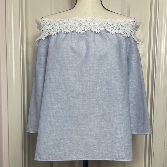 Zara Basics blue off shoulder lace blouse - Picture 8 of 8